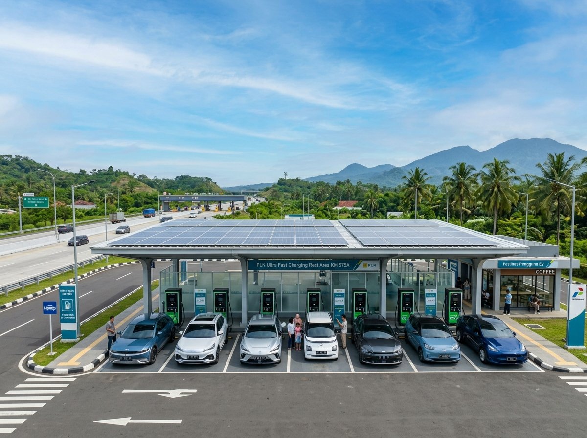 Hub SPKLU Ultra Fast Charging di rest area jalan tol Trans Jawa