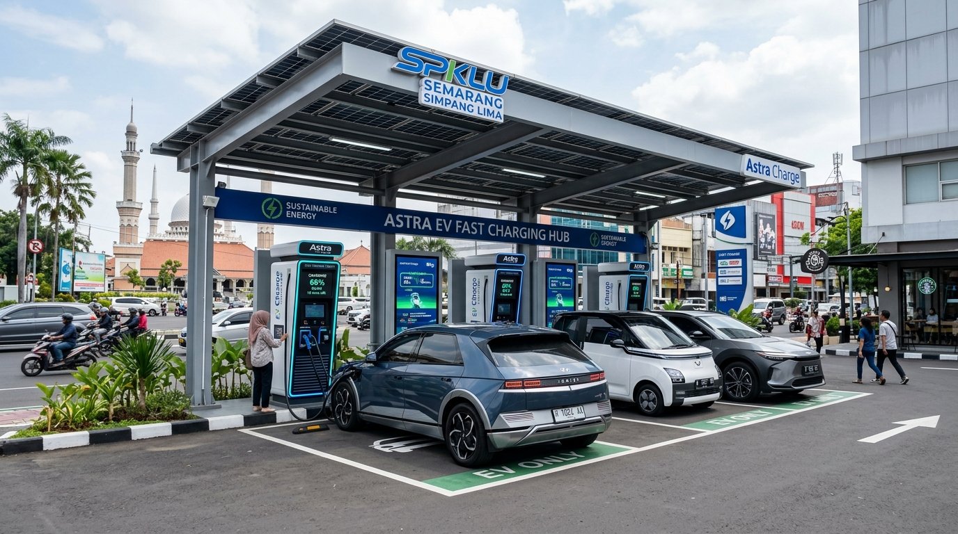 Stasiun pengisian SPKLU fast charging di pusat kota Semarang Simpang Lima Jawa Tengah