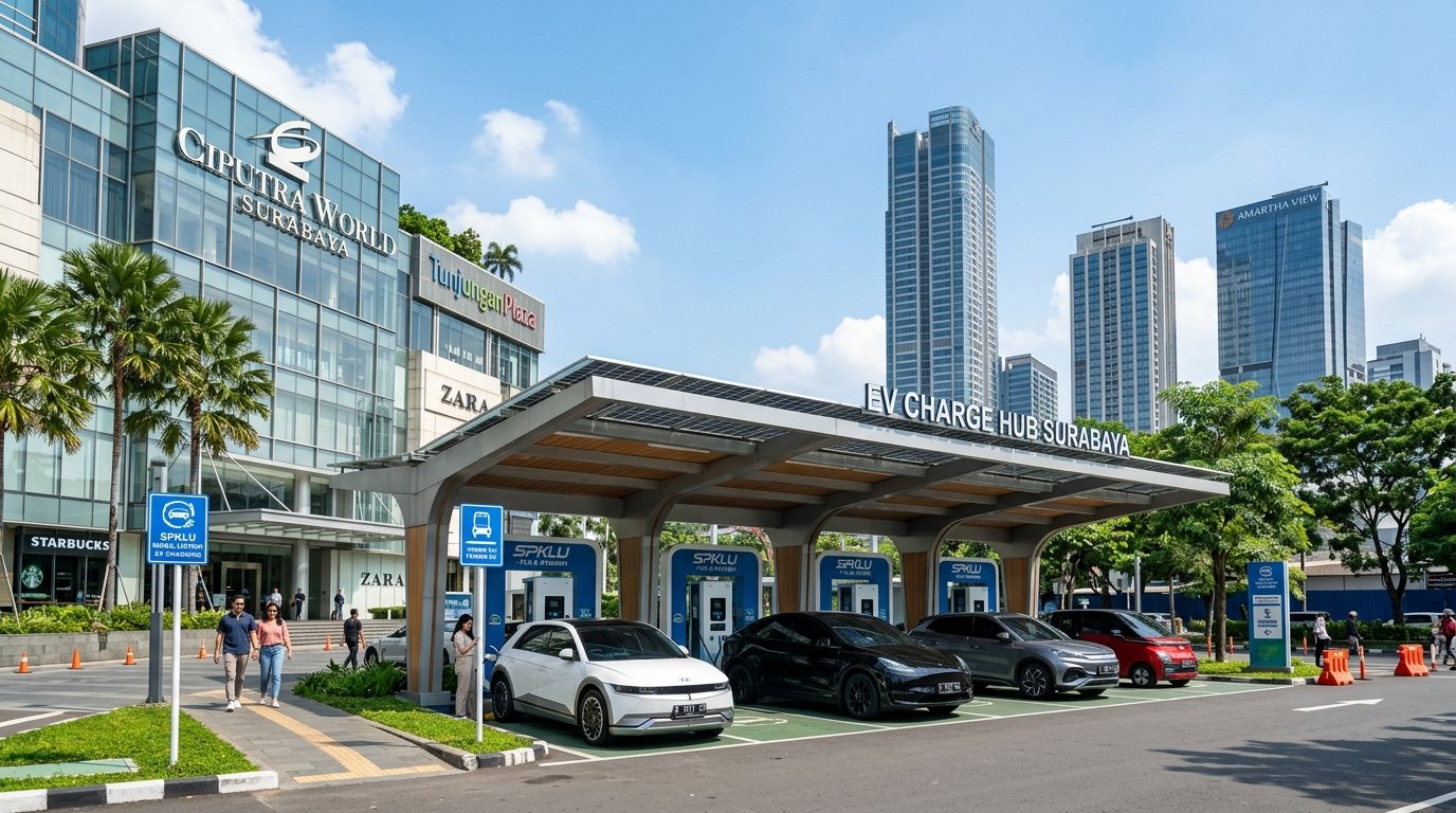 Panduan SPKLU Surabaya Terlengkap: Mall Megah, Pusat Bisnis Merr, dan Gerbang Tol Trans-Jawa Timur